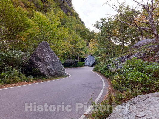 Photo - Winding Road Through The Rocks of Smugglers' Notch, a Narrow Mountain Pass Surrounded by high Bluffs in Lamoille County, Vermont- Fine Art Photo Reporduction