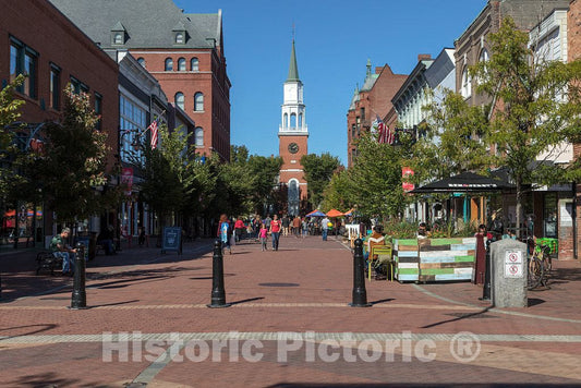 Photo - View of The Burlington Marketplace, a Blocks-Long Pedestrians-only Shopping and Entertainment Street in Downtown Burlington, Vermont- Fine Art Photo Reporduction