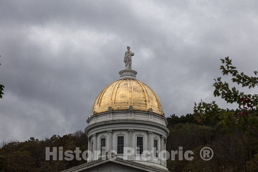 Photo - The Golden Dome of The 1859 Vermont Capitol, Known Locally as The State House, in The Capital City, Montpelier- Fine Art Photo Reporduction