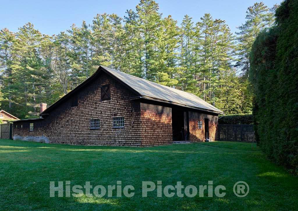 Photo- Wood-shingle barn at Aspect, the estate of Augustus Saint-Gaudens, one of America's greatest sculptors, now the Saint-Gaudens National Historic Site in Cornish, New Hampshire