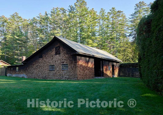 Photo- Wood-shingle barn at Aspect, the estate of Augustus Saint-Gaudens, one of America's greatest sculptors, now the Saint-Gaudens National Historic Site in Cornish, New Hampshire