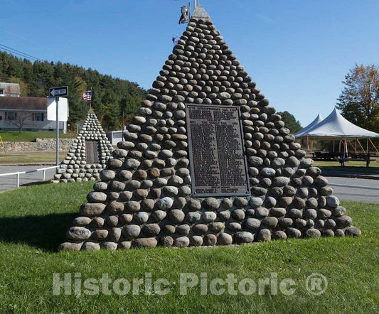 Photo - Two of Three Stone Pyramids That Form an Unusual war Memorial, to Those Lost in Wars Fought by, and in, The United States, in North Stratford, New Hampshire