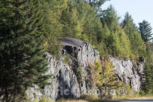 Photo - Rock Cut, Covered by evergreens, in U.S. Highway 3 Near Stewartstown, New Hampshire- Fine Art Photo Reporduction