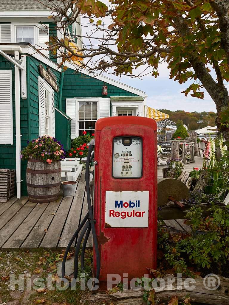 Photo- Old Gas Pump in The Garden of The Chowder House Boat Bar in The Fishing and lobstering Port of Boothbay Harbor, Maine 2 Fine Art Photo Reproduction