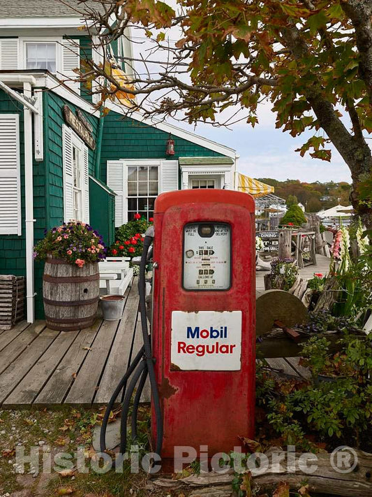 Photo- Old Gas Pump in The Garden of The Chowder House Boat Bar in The Fishing and lobstering Port of Boothbay Harbor, Maine 2 Fine Art Photo Reproduction