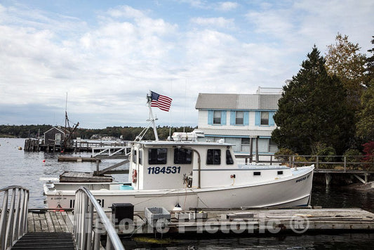 Photo - Wharfside view in the fishing and lobstering port of Boothbay Harbor, Maine- Fine Art Photo Reporduction