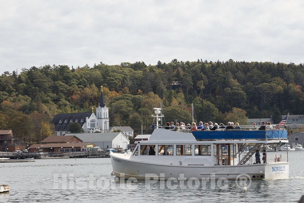Photo - A Tour Boat Heads Out in The Fishing and lobstering Port of Boothbay Harbor, Maine- Fine Art Photo Reporduction