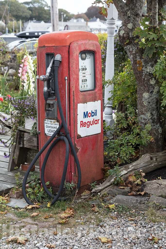 Photo- Old Gas Pump in The Garden of The Chowder House Boat Bar in The Fishing and lobstering Port of Boothbay Harbor, Maine 1 Fine Art Photo Reproduction