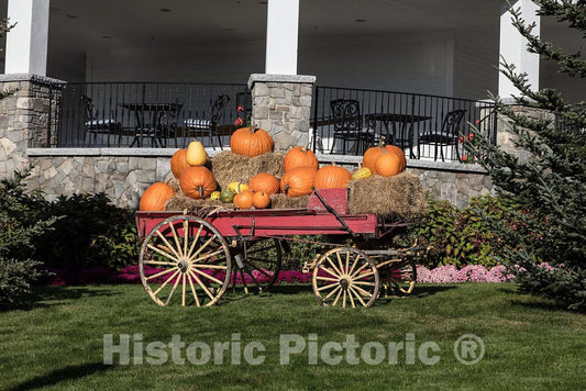Photo - Old Wagon Piled high with Pumpkins, a Sign of Autumn, at The Wentworth-by-The-Sea Historic Hotel in New Castle, New Hampshire, Next to Portsmouth