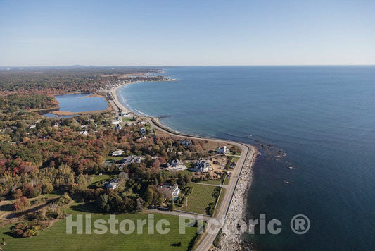 Photo - an October 2017 Aerial View of a Portion of The New Hampshire Coastline, The Shortest (18 Miles) of Any State, at Rye Beach, Below Portsmouth- Fine Art Photo Reporduction