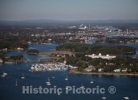 Photo- an October 2017 Aerial View of New Castle, New Hampshire, with The Historic Seaport of Portsmouth, The Largest City Along The Shortest Coastline (18 Miles) of Any U.S 1