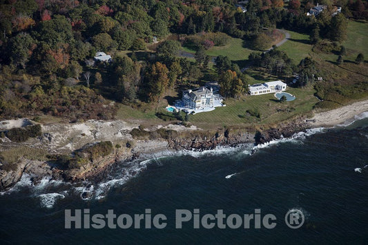 Photo - An October 2017 aerial view of a fine home on the Cod Rocks, a good example of Maine's rocky Atlantic coast, near Higgins Beach- Fine Art Photo Reporduction
