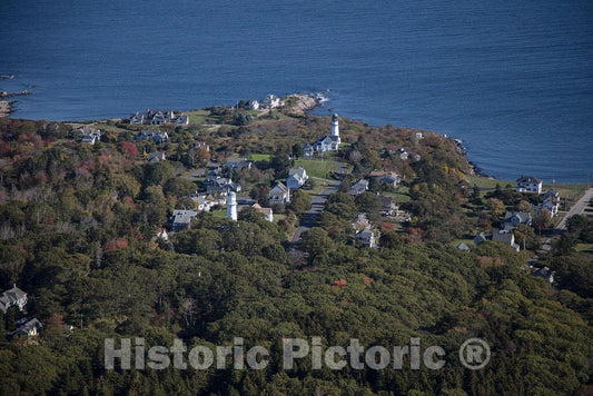 Photo- an October 2017 Aerial View of Maine's Two Lights, Two Lighthouses Within Proximity of Each Other, on Cape Elizabeth 1 Fine Art Photo Reproduction