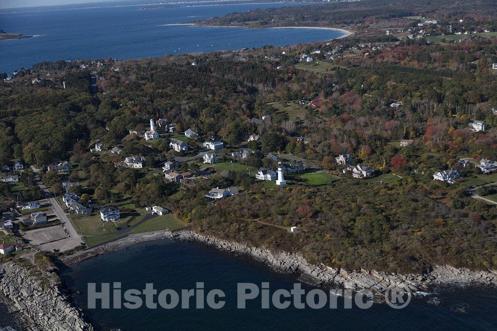 Photo- an October 2017 Aerial View of Maine's Two Lights, Two Lighthouses Within Proximity of Each Other, on Cape Elizabeth 4 Fine Art Photo Reproduction