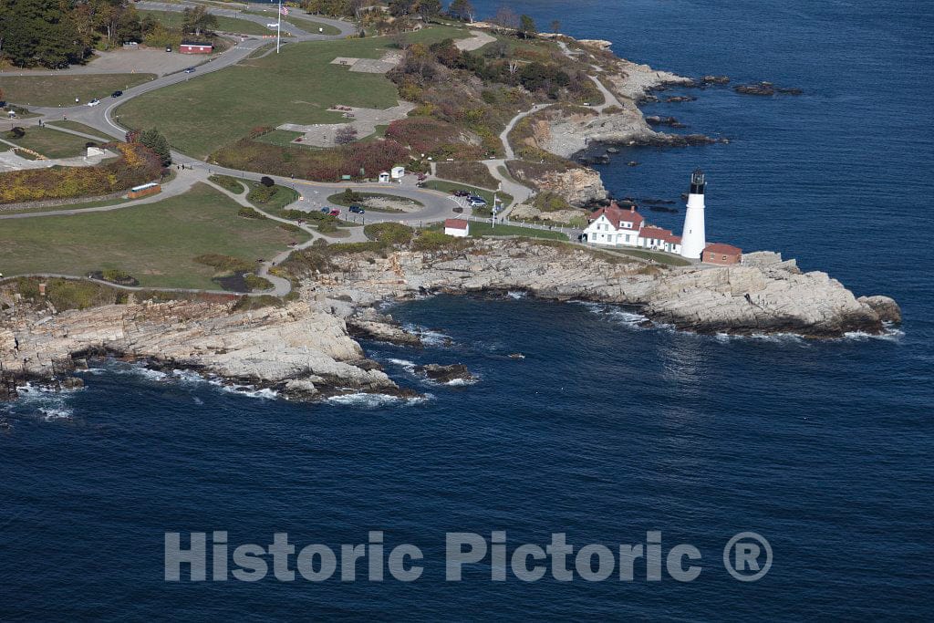 Photo - Aerial View of Portland Head Light on Cape Elizabeth, one of The Most-Photoed Places in Maine- Fine Art Photo Reporduction
