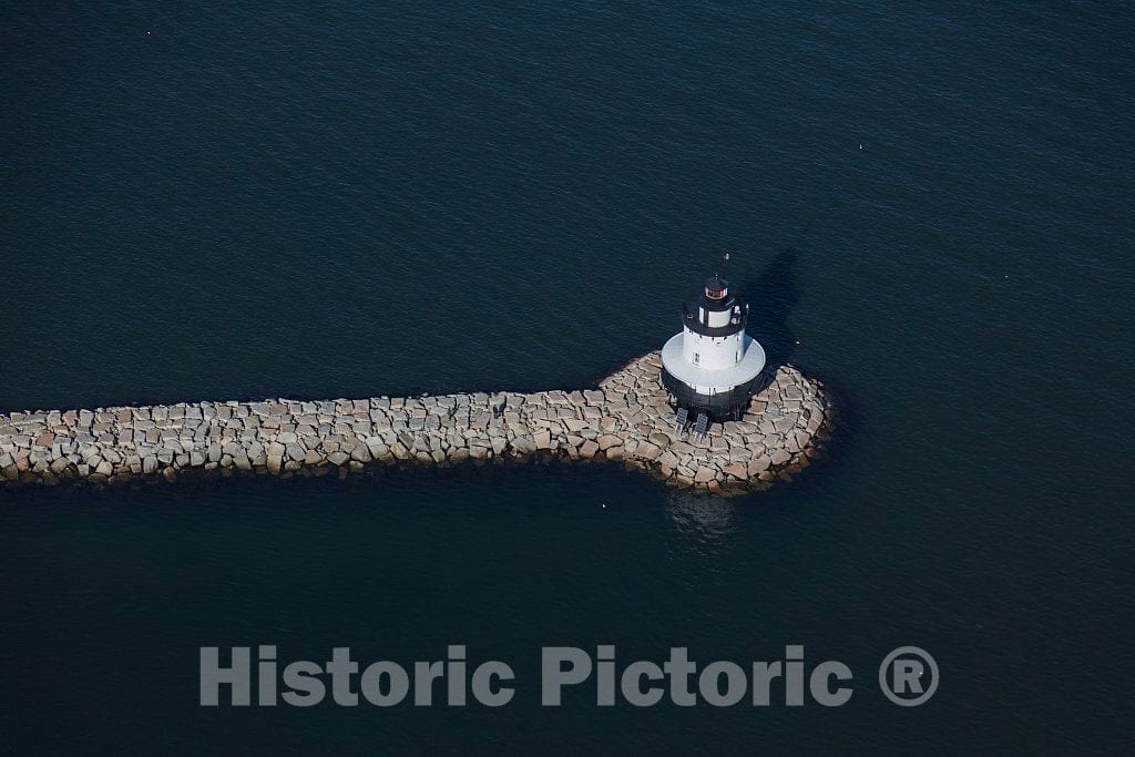 Photo- An October 2017 aerial view of Portland, Maine's, harbor, with a focus on the"Bug Light" in South Portland 1 Fine Art Photo Reproduction