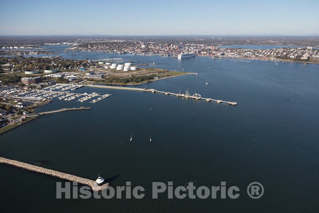 Photo- an October 2017 Aerial View of Portland, Maine's, Harbor, with a Focus on The Bug Light in South Portland 2 Fine Art Photo Reproduction