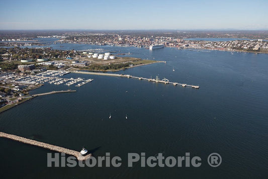 Photo- an October 2017 Aerial View of Portland, Maine's, Harbor, with a Focus on The Bug Light in South Portland 2 Fine Art Photo Reproduction