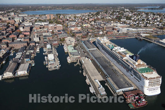 Photograph - an October 2017 Aerial View of a Mammoth Cruise Ship, docked in The Portland, Maine, Harbor. These behemoths typically Head North in Temperate Months, for and into Canada 1