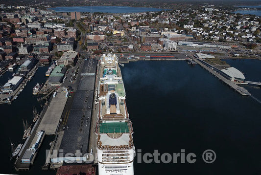 Photograph - an October 2017 Aerial View of a Mammoth Cruise Ship, docked in The Portland, Maine, Harbor. These behemoths typically Head North in Temperate Months, for and into Canada 2