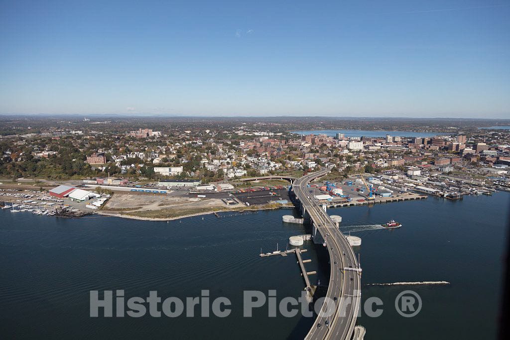 Photo - an October 2017 Aerial View of The Casco Bay Bridge, Connecting South Portland (Foreground) with Portland, Maine- Fine Art Photo Reporduction