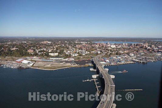 Photo - an October 2017 Aerial View of The Casco Bay Bridge, Connecting South Portland (Foreground) with Portland, Maine- Fine Art Photo Reporduction