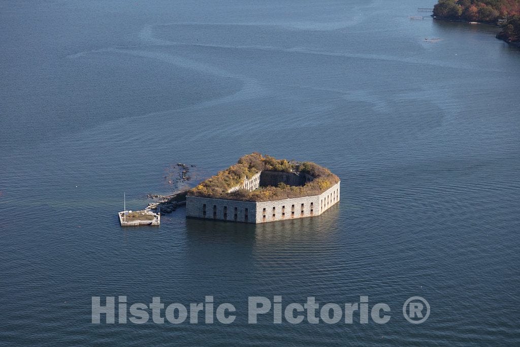 Photo- an October 2017 Aerial View of Historic Fort Gorges, a Former United States Military Fort Built from 1858 to 1864 on Hog Island Ledge in Casco Bay, Maine, Off Portland 1