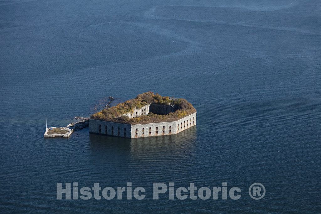 Photo- an October 2017 Aerial View of Historic Fort Gorges, a Former United States Military Fort Built from 1858 to 1864 on Hog Island Ledge in Casco Bay, Maine, Off Portland 2