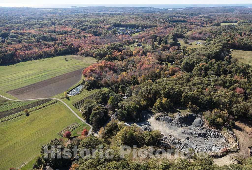 Photo - An October 2017 aerial view of the countryside, including a small pit quarry, near South Portland, Maine, somewhat inland from the Atlantic Ocean coast