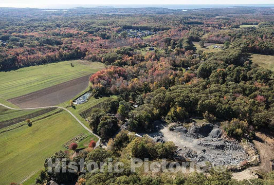 Photo - An October 2017 aerial view of the countryside, including a small pit quarry, near South Portland, Maine, somewhat inland from the Atlantic Ocean coast