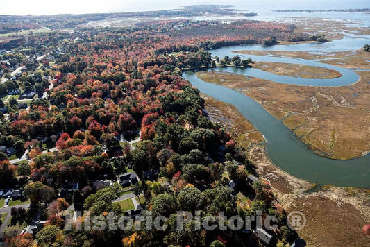 Photo - an October 2017 Aerial View of The Terrain in and Around Scaborough, Maine. The snakelike Stream is The Nonesuch River- Fine Art Photo Reporduction
