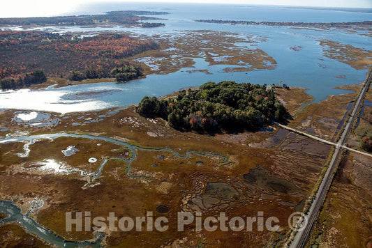 Photo- an October 2017 Aerial View of The Tidal Terrain, Including a Lone Railroad Track Near Old Orchard Beach, Maine 1 Fine Art Photo Reproduction