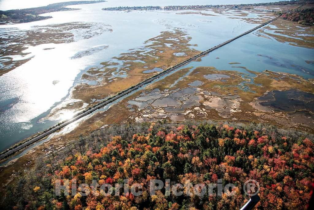 Photo- An October 2017 aerial view of the tidal terrain, including a lone railroad track near Old Orchard Beach, Maine 2 Fine Art Photo Reproduction