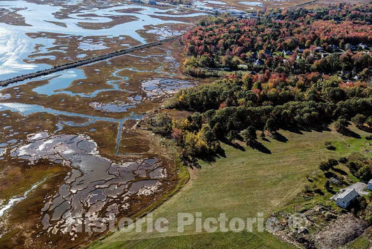 Photo- an October 2017 Aerial View of The Tidal Terrain, Including a Lone Railroad Track Near Old Orchard Beach, Maine 3 Fine Art Photo Reproduction