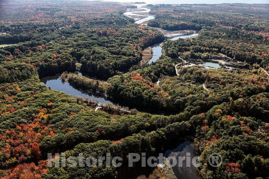 Photo - An October 2017 aerial view of the terrain and twisting Mousam River near Kennebunk, Maine- Fine Art Photo Reporduction