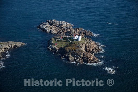 Photo- an October 2017 Aerial View of The Cape Neddick Lighthouse, Better Known as The Nubble Light, Off Wells, Maine 1 Fine Art Photo Reproduction