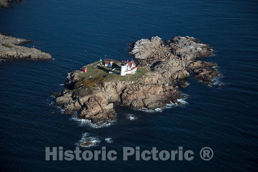 Photo- An October 2017 aerial view of the Cape Neddick Lighthouse, better known as the"Nubble Light," off Wells, Maine 2 Fine Art Photo Reproduction