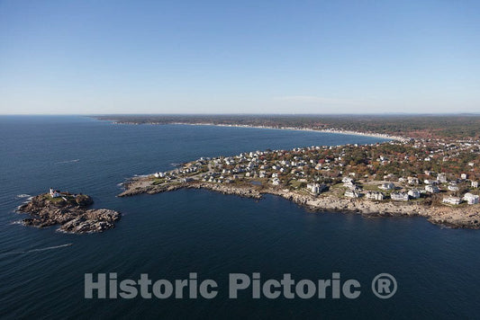 Photo - an October 2017 Aerial View of The Cape Neddick Lighthouse (Left), Better Known as The Nubble Light, Off Wells, Maine- Fine Art Photo Reporduction