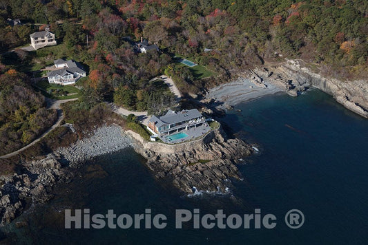 Photo- An October 2017 aerial view of homes high above the Atlantic Ocean on the rocky coast of Maine, near Bald Head Village 2 Fine Art Photo Reproduction