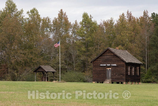 Photo- One-Room Schoolhouse, Preserved and displayed in Gaffney, South Carolina. Built in 1880, The Possom Trot School Once Stood Out in The Country in a Meadow Near Gaffney