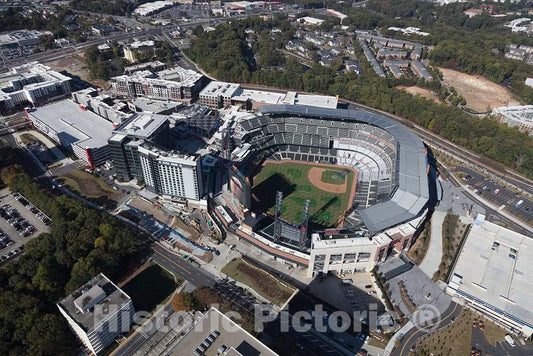 Photograph - Aerial Photographgraph of the Atlanta, Georgia, area taken in October 2017, with a focus on SunTrust Park northwest of downtown Atlanta in the Cumberland neighborhood of Cobb County 2