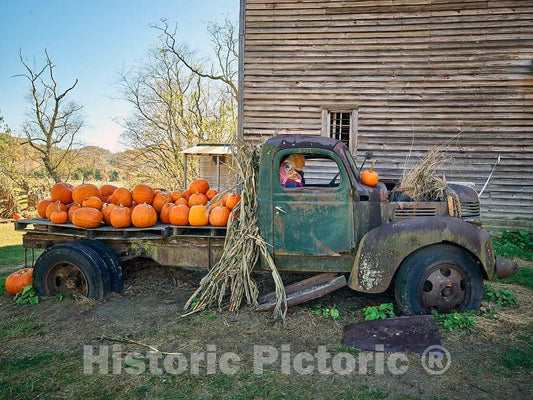Photo - Flatbed Truck Loaded with Pumpkins for Sale in The Early Fall Season at Harvest Farm in Valle Crucis, North Carolina- Fine Art Photo Reporduction