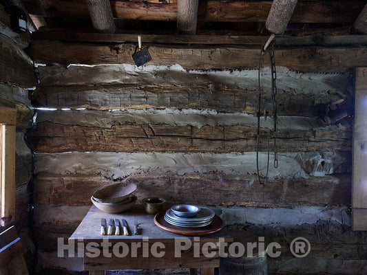 Photo- Carefully reconstructed and reimagined interior of one of several rustic, one-room cabins at the Hickory Ridge Living History Museum in Boone, North Carolina 5