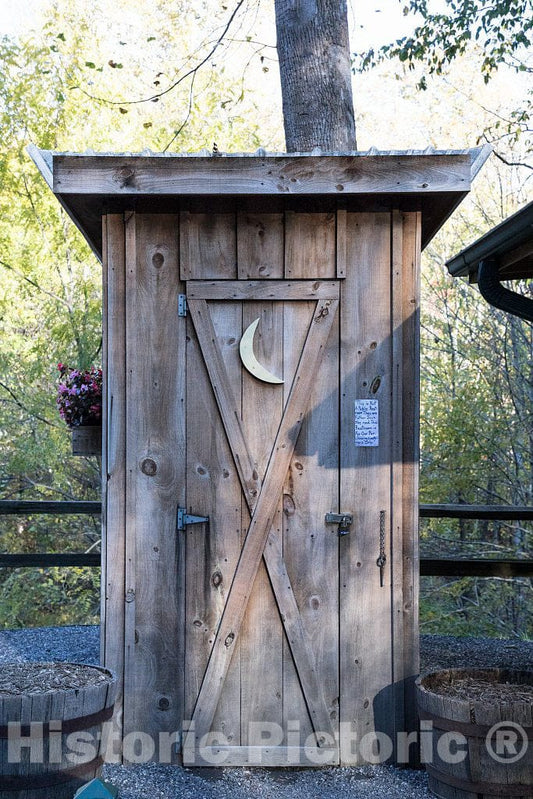 Photo - A Classic Outdoor Privy, Called an Outhouse,' presumably for Decoration Rather Than use, at Bearmeat's Indian Den Craft and Gift Shop in The Town of Cherokee