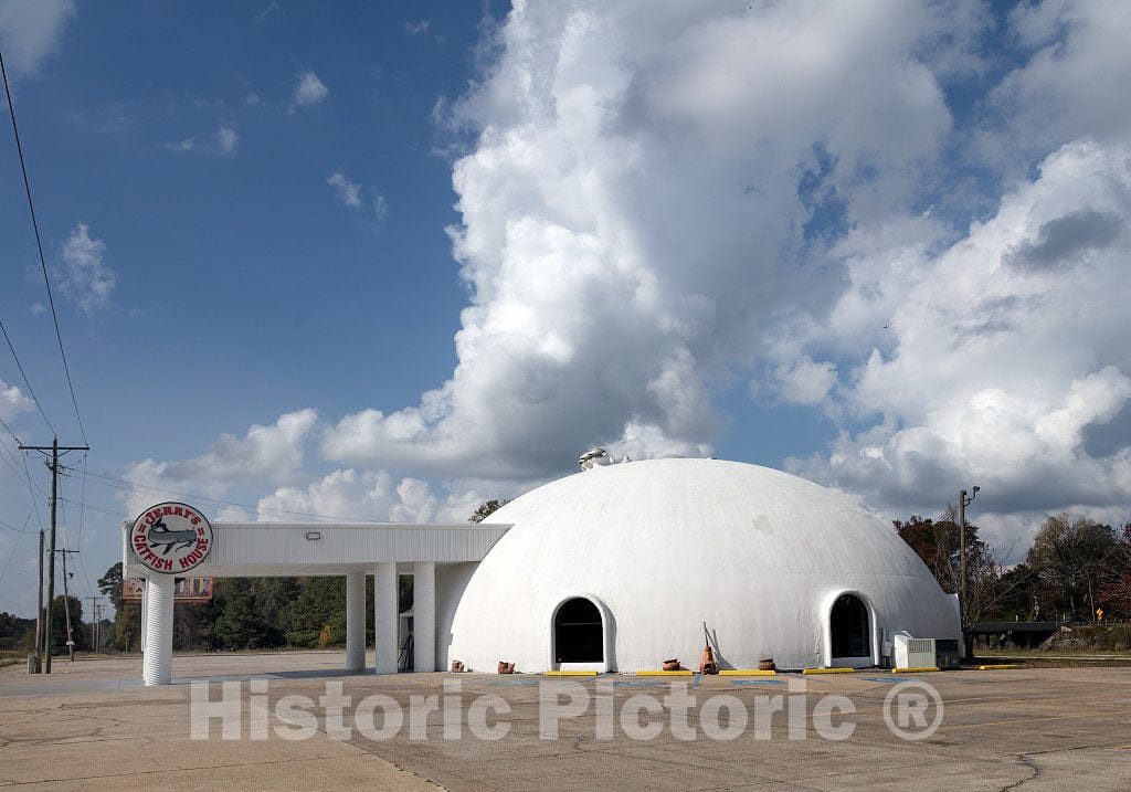 Photo - Jerry's Catfish House restaurant has an outer-space look in Florence, Mississippi- Fine Art Photo Reporduction