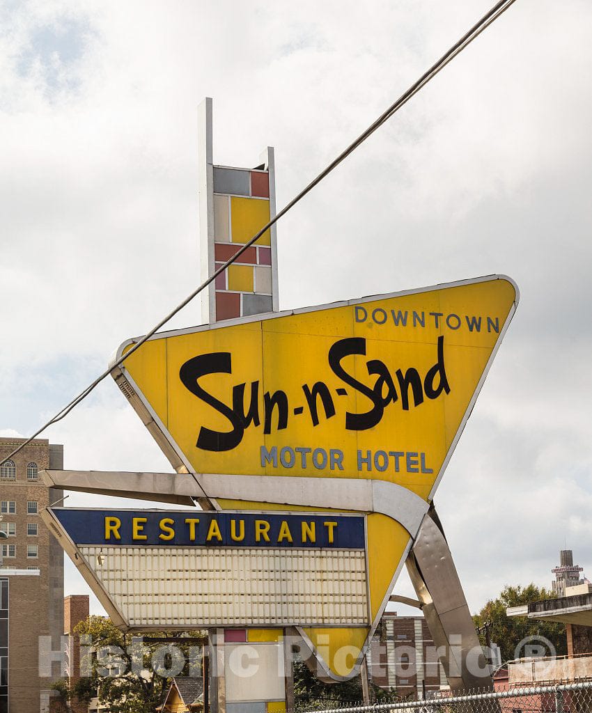 Photo - Sign for The Old Sand-n-Surf Motel in Downtown Jackson, Mississippi- Fine Art Photo Reporduction