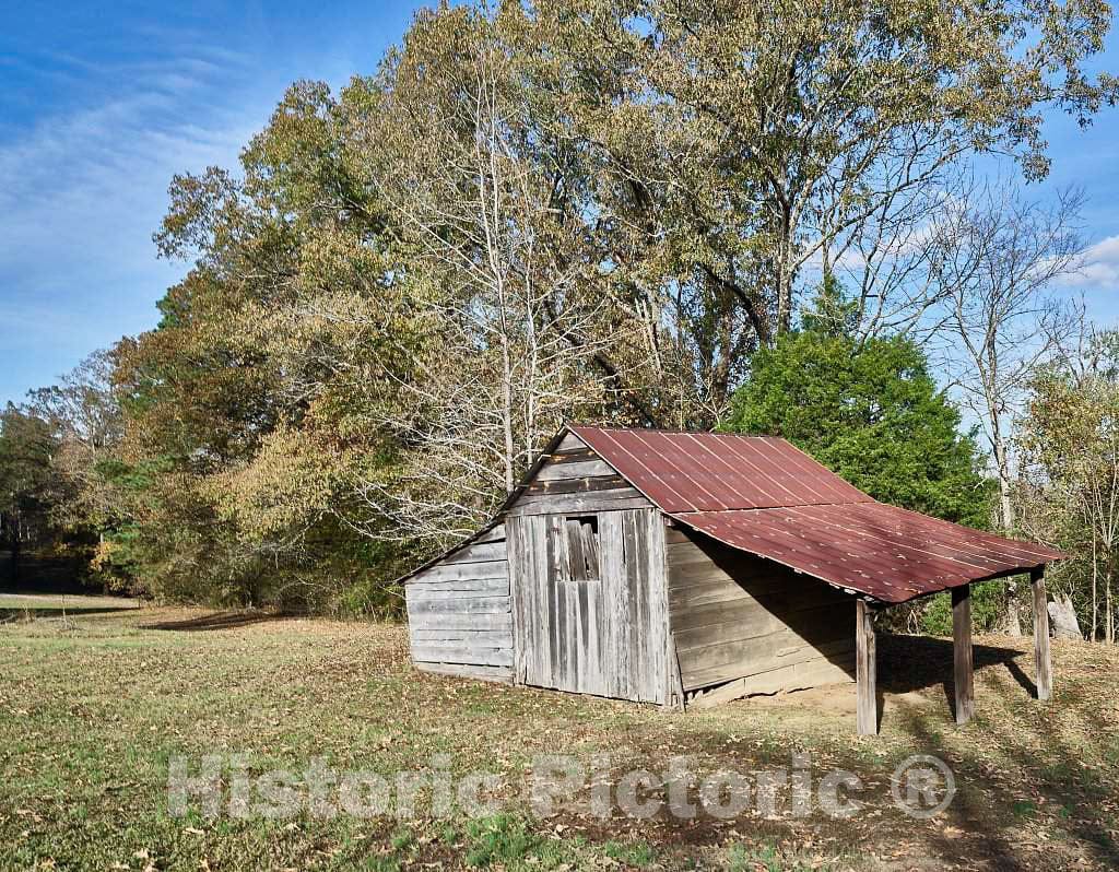 Photo - Old Cabin with a Metal roof sheltering a Lean-to Near Batesville, Mississipppi- Fine Art Photo Reporduction