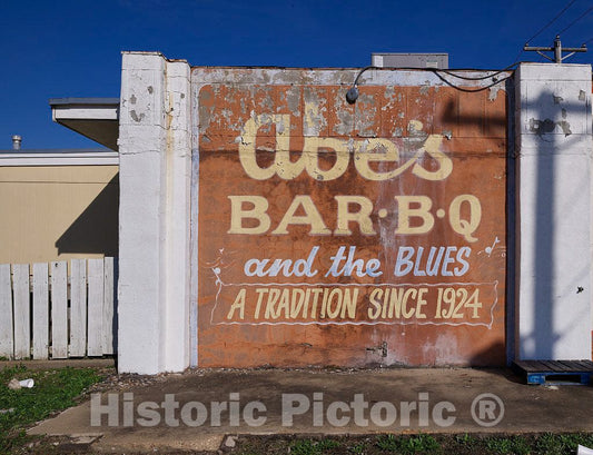 Photo- Sign Outside Abe's Bar-B-Q Restaurant in Clarksdale, Mississippi 2 Fine Art Photo Reproduction
