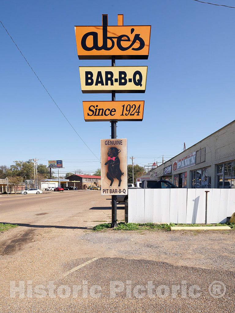 Photo- Sign Outside Abe's Bar-B-Q Restaurant in Clarksdale, Mississippi 1 Fine Art Photo Reproduction