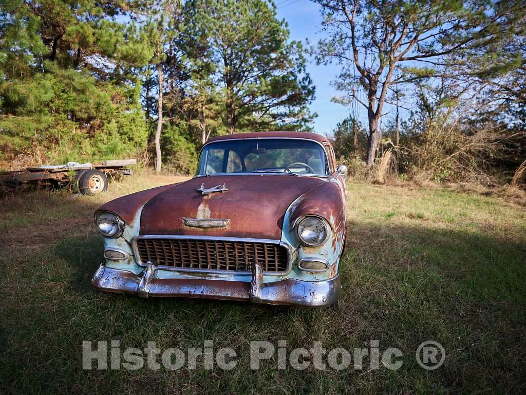 Photo - Classic, if Well-Worn, 1955 Chevrolet in a Field Near Taylor, Mississippi- Fine Art Photo Reporduction
